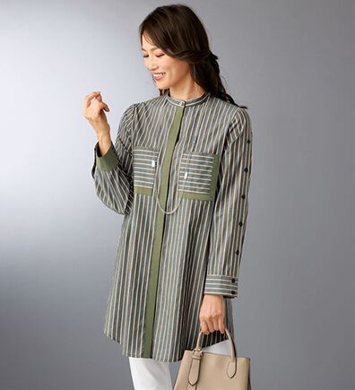 BELLUNA（ベルーナ）の「先染ドビー素材ストライプ配色デザインシャツ（シャツ）」