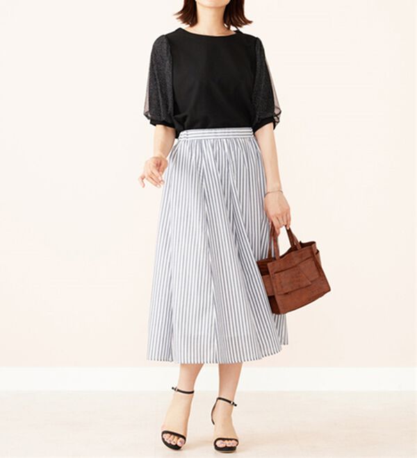 BELLUNA（ベルーナ）の「ラメチュール袖切替デザインプルオーバー（カットソー）」｜詳細画像