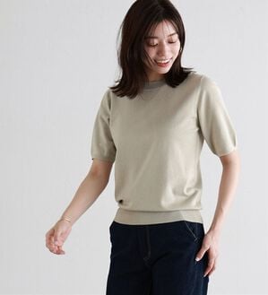 Pierrot（ピエロ）の「【洗濯機で洗える】【ＵＶカット】シルクタッチ半袖ニット（ニット・セーター）」｜グレージュ