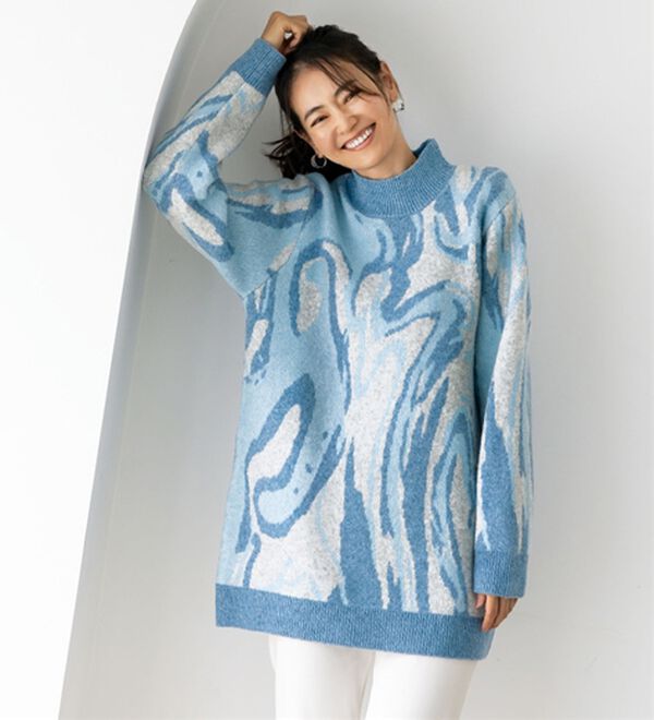 BELLUNA（ベルーナ）の「配色マーブル柄ジャカードニットチュニック（チュニック）」｜詳細画像