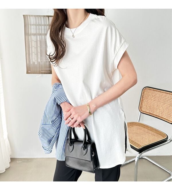 GeeRA（ジーラ）の「綿１００％フレンチスリーブチュニックＴシャツ（カットソー）」｜詳細画像