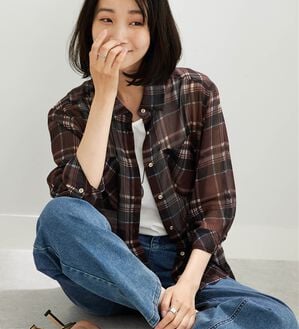 BELLUNA（ベルーナ）の「シフォン楊柳チェック柄プリントシャツ（シャツ）」｜詳細画像
