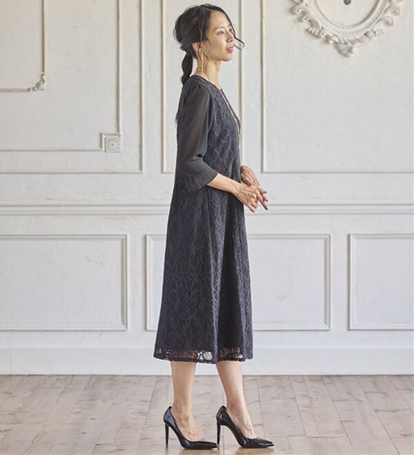 BELLUNA（ベルーナ）の「ロングジャケット花柄レースワンピースアンサンブル（ワンピースセットスーツ）」｜詳細画像