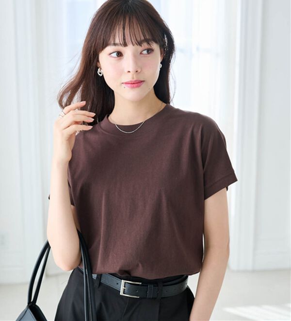 RANAN（ラナン）の「【選べる袖丈】ひんやり！＜BC＞綿100％プチハイネックＴシャツ（カットソー）」｜詳細画像