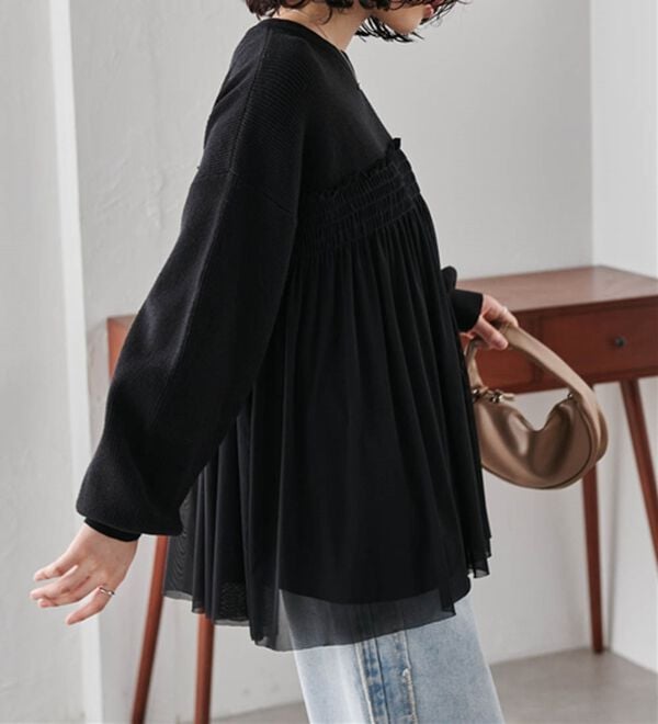 RANAN（ラナン）の「洗える！ビスチェ風チュールドッキングニット＜ムースタッチライト＞（ニット・セーター）」｜詳細画像