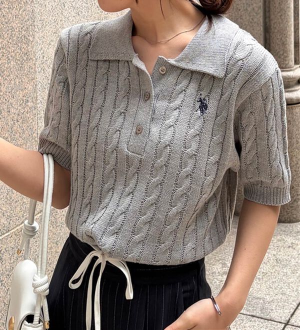 RANAN（ラナン）の「＜U.S.POLO ASSN.＞半袖ケーブルポロニット（シャツ）」｜グレー