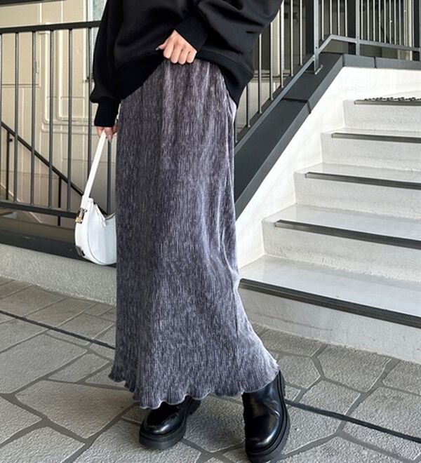 herlipto 見違えん ベロア トップス＆スカート 上下セット ロングプリーツ 
