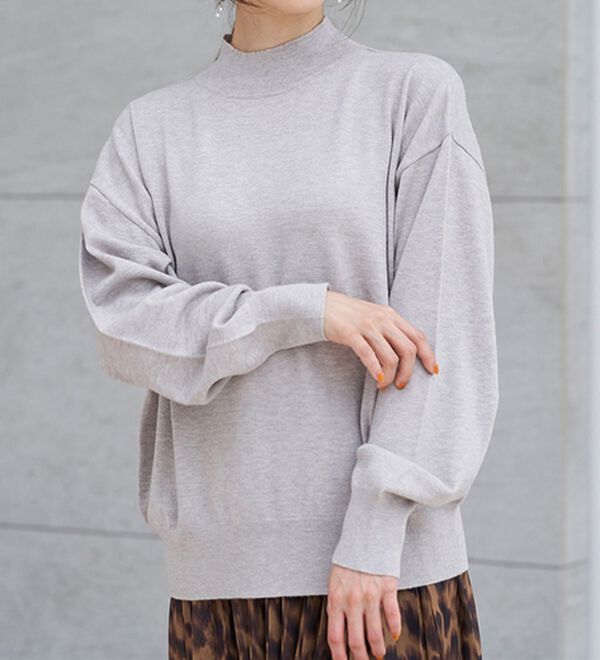 RANAN（ラナン）の「もちもちベーシックニット（Vネック・ハイネック）（ニット・セーター）」｜杢グレー ハイネック