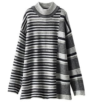 BELLUNA（ベルーナ）の「マルチボーダー柄ニットチュニック（チュニック）」｜モノトーン系