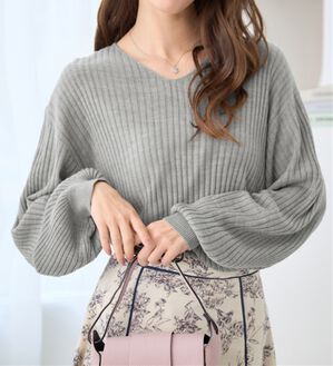 alotta（アロッタ）の「【洗える】カシミヤタッチボリューム袖ニット（ニット・セーター）」｜杢グレー