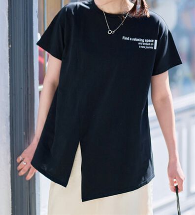 RANAN（ラナン）の「【接触冷感】ロゴプリントチュニックTシャツ（Tシャツ）」