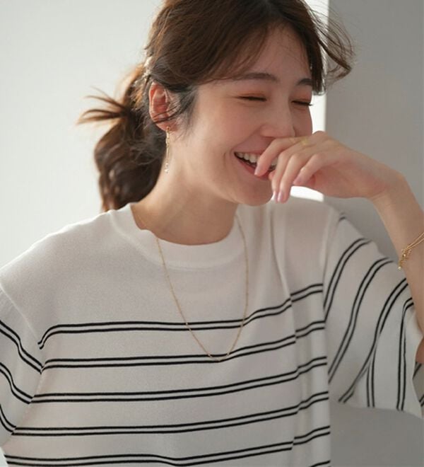 BELLUNA（ベルーナ）の「【快適Ｌａｂ．】肌に張り付かない！シャリ冷や高見えニットＴ（ニット・セーター）」｜詳細画像