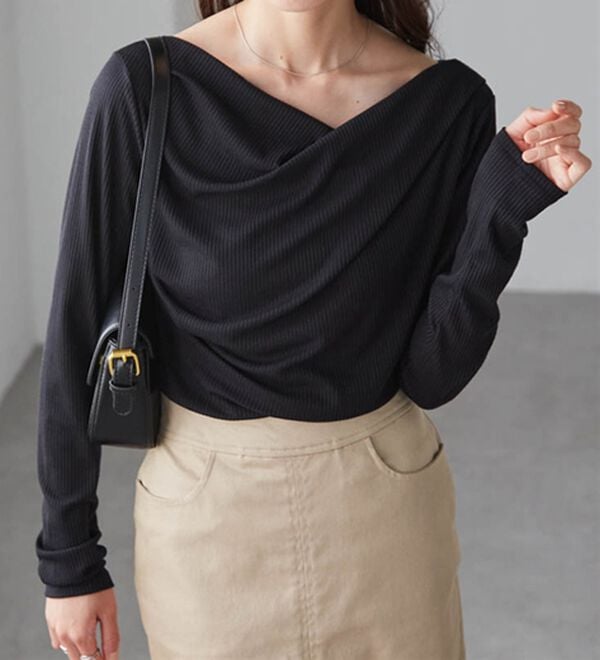 RANAN（ラナン）の「【春色追加】上品ドレープリブロングＴシャツ（カットソー）」｜詳細画像