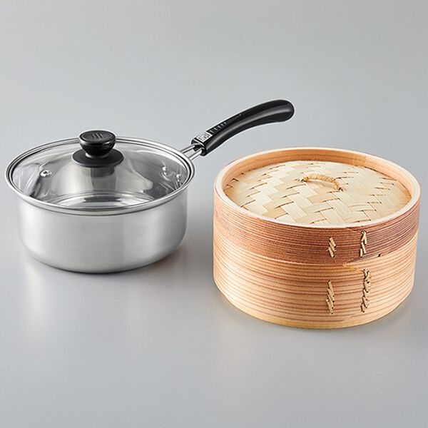 「せいろ・ガラスフタ付！ステンレス鍋セット（調理器具）」｜詳細画像