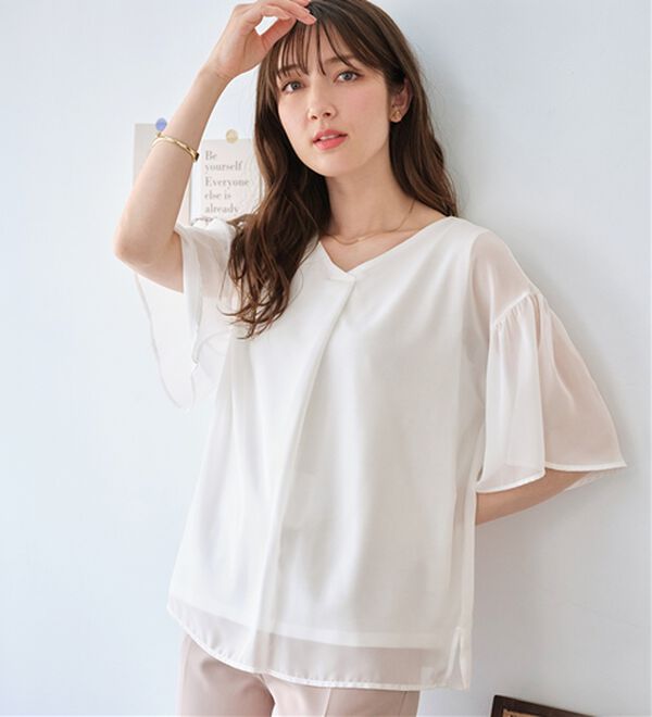 alotta（アロッタ）の「【接触冷感】インナー付フレアー袖タックブラウス（ブラウス）」｜詳細画像