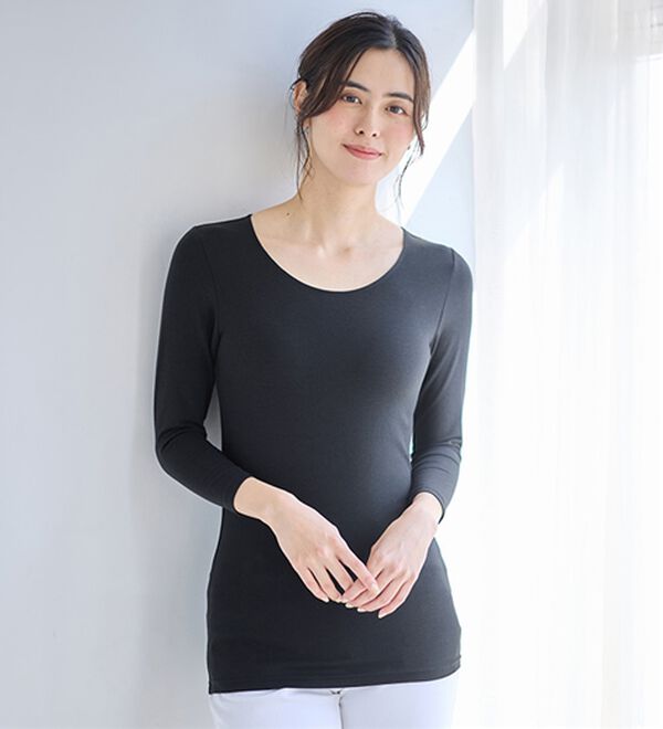 LAVIENNE（ラヴィエンヌ）の「【とろけるような肌ざわり】テンセル（ＴＭ）繊維コットン混７分袖インナー（肌着・インナーウェア）」｜ブラック