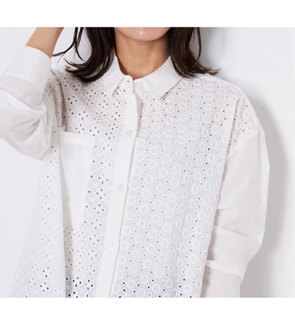 BELLUNA（ベルーナ）の「【Ｌａｇｒｉｌｕａ】ヴィンテージレース切替シアーロングシャツ（シャツワンピース）」｜詳細画像