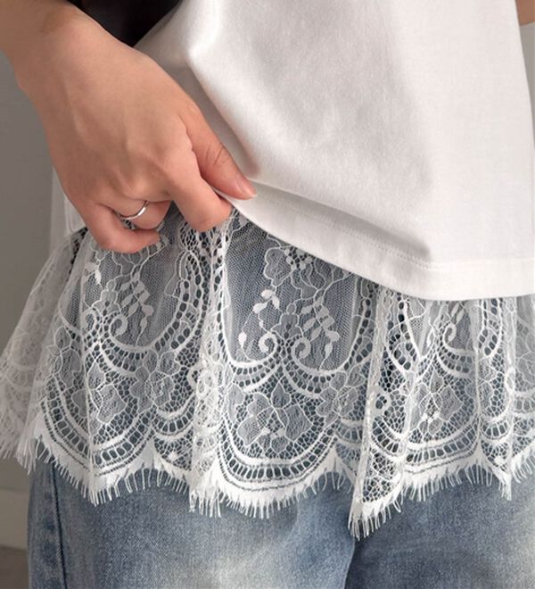 RANAN（ラナン）の「レースレイヤードコンパクトTシャツ（Tシャツ）」｜詳細画像