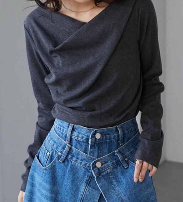 RANAN（ラナン）の「【新色追加】上品ドレープリブロングＴシャツ（カットソー）」｜詳細画像