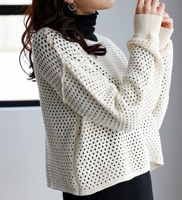 RANAN（ラナン）の「綿１００％メッシュ編ニットプルオーバー（ニット・セーター）」｜詳細画像