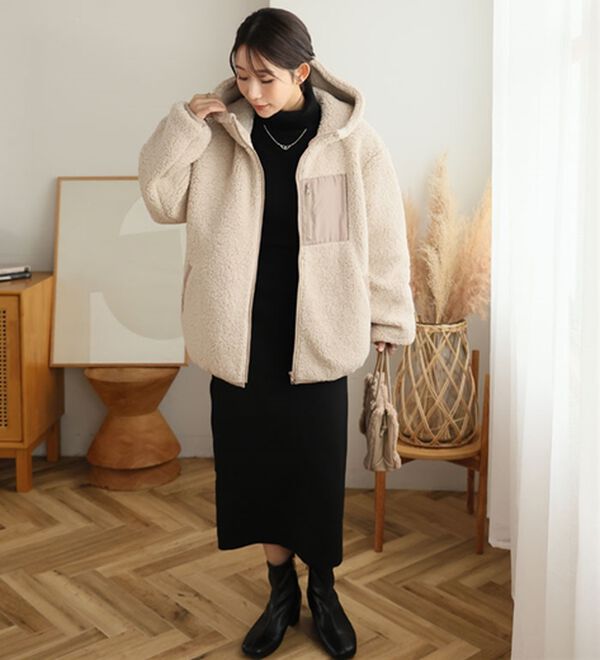 A HAPPY MARILYN（アハッピーマリリン）の「【Ｌ～８Ｌ】中綿入りボアフードブルゾン（ブルゾン）」｜詳細画像