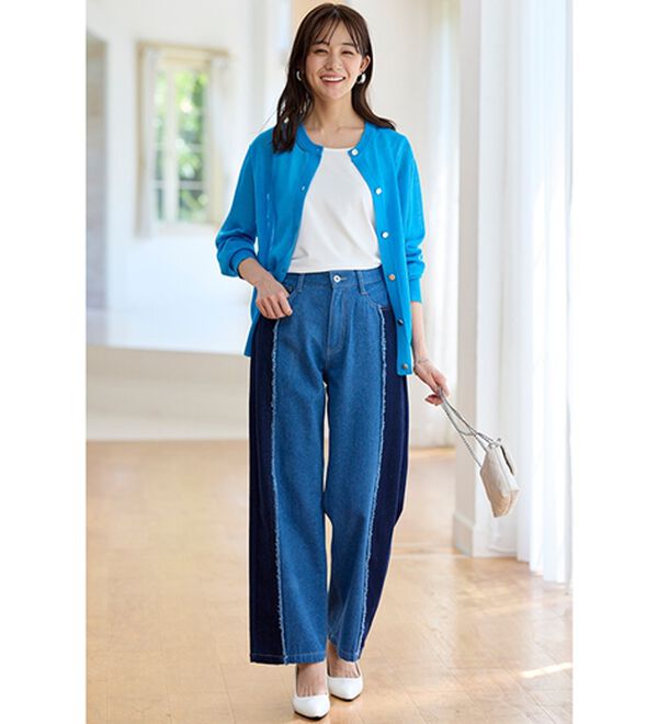 BELLUNA（ベルーナ）の「細見せ！フリンジデニムパンツ（フルレングスパンツ）」｜詳細画像