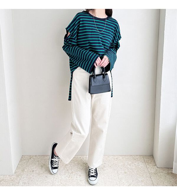 GeeRA（ジーラ）の「袖スリットボーダーカットソー（カットソー）」｜詳細画像