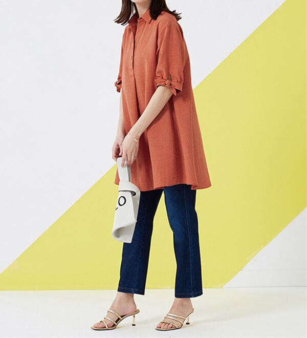 BELLUNA（ベルーナ）の「ヒンヤリ！麻調素材袖リボン使いシャツチュニック（チュニック）」｜詳細画像