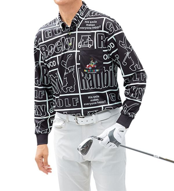 「＜ロッキーラビット＞総柄プリントデザインポロシャツ（メンズポロシャツ）」｜詳細画像