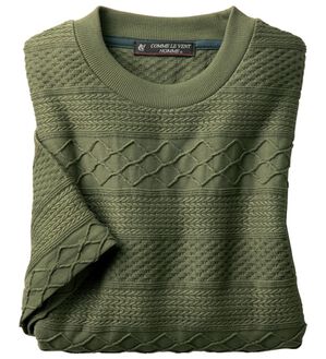 「＜コムルヴァン・オム＞５０代からの涼感ジャカードＴシャツ（メンズＴシャツ）」｜カーキ