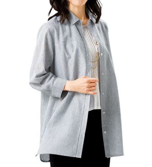 ルフラン（ルフラン）の「ステッチ使いフレンチリネン混シャツ（シャツ）」｜ストライプ