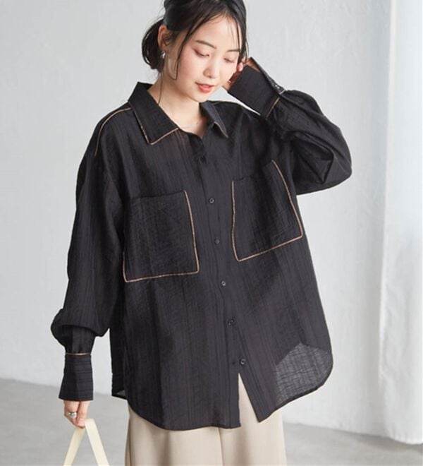 RANAN（ラナン）の「配色パイピングシアーシャツ（シャツ）」｜詳細画像