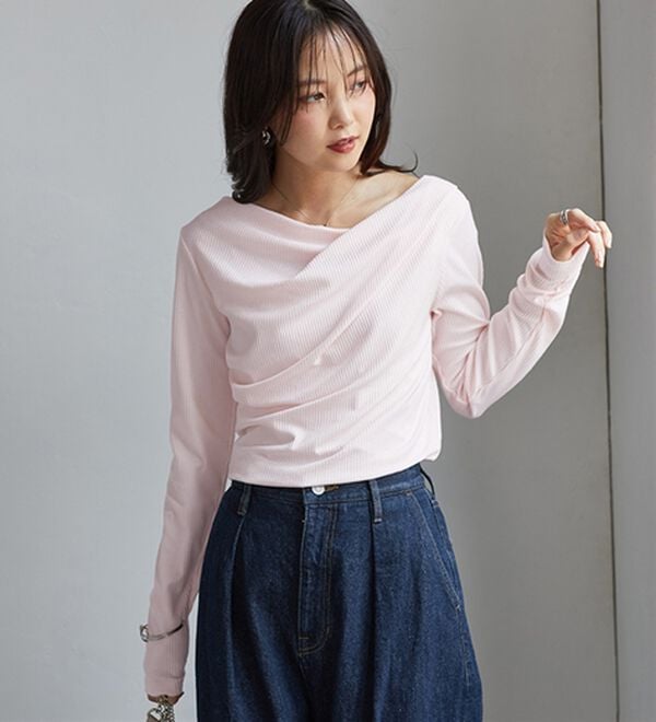 RANAN（ラナン）の「【新色追加】上品ドレープリブロングＴシャツ（カットソー）」｜詳細画像