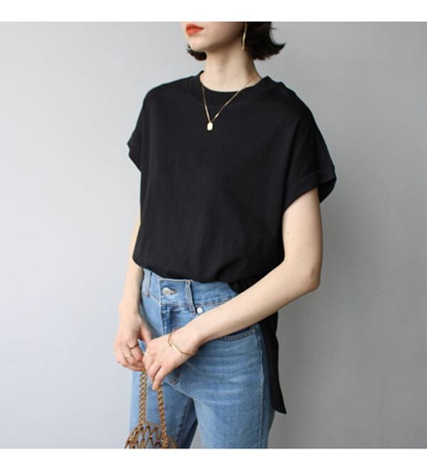 GeeRA（ジーラ）の「綿１００％フレンチスリーブチュニックＴシャツ（カットソー）」｜詳細画像