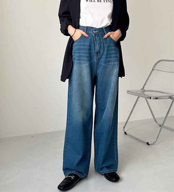 GeeRA（ジーラ）の「美脚見え！２ボタンウエストワイドデニムパンツ（フルレングスパンツ）」｜詳細画像