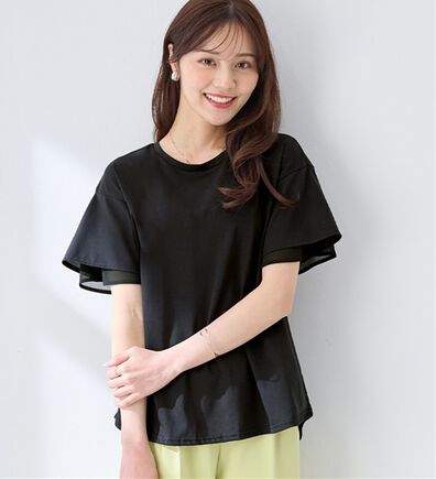 alotta（アロッタ）の「【接触冷感】＜丈が選べる＞袖口シフォンＴシャツチュニック（カットソー）」