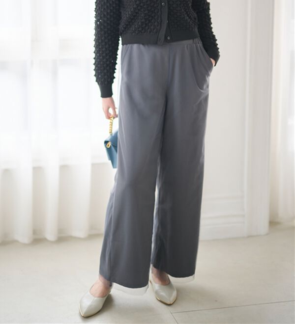 RANAN（ラナン）の「シアー重ねデザインワイドパンツ（フルレングスパンツ）」｜チャコール