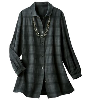 ルフラン（ルフラン）の「ドビー織ミニ衿ブラウス（ブラウス）」｜チャコール