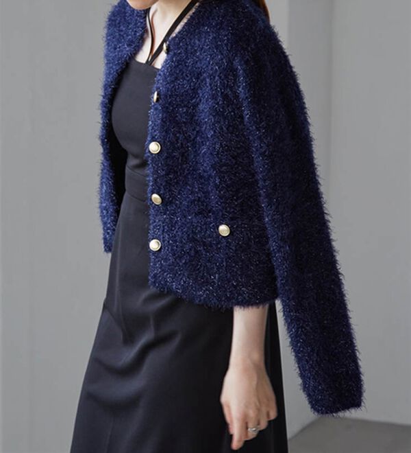 RANAN（ラナン）の「ゴールド調ボタンラメシャギーカーディガン（ニットカーディガン）」｜詳細画像