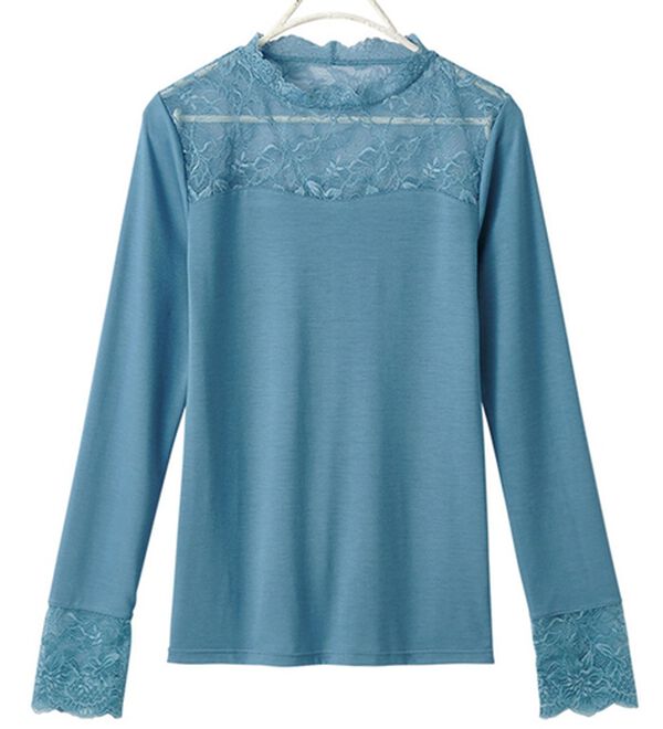 LAVIENNE（ラヴィエンヌ）の「吸湿発熱あったかインナーハイネックレースインナー（肌着・インナーウェア）」｜ブルー