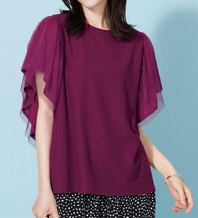 BELLUNA（ベルーナ）の「チュール使いフリル袖プルオーバー（カットソー）」