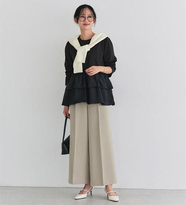 Pierrot（ピエロ）の「【選べる丈】楽ちんきれい高見えワイドパンツ（ワイドパンツ・ガウチョ）」｜詳細画像