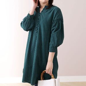 BELLUNA（ベルーナ）の「綿レーヨンスラブ素材プリントワンピース（プリントワンピース）」｜グリーン系ドット