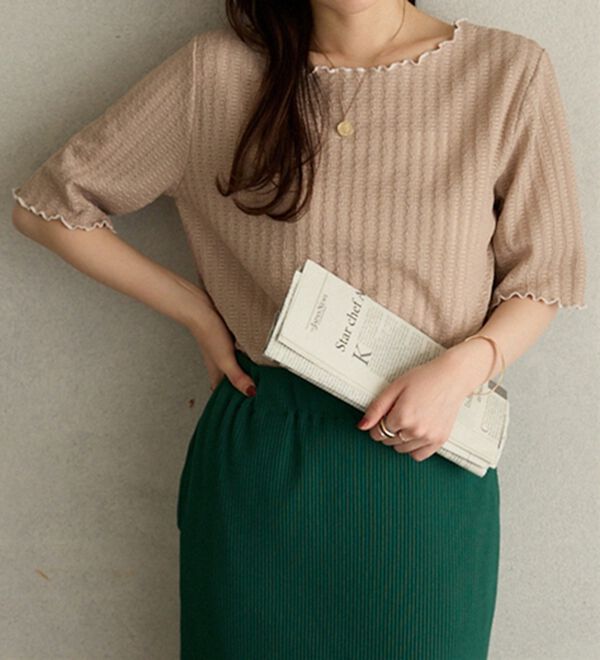 GeeRA（ジーラ）の「配色メロー５分袖表面感カットソー（カットソー）」｜詳細画像