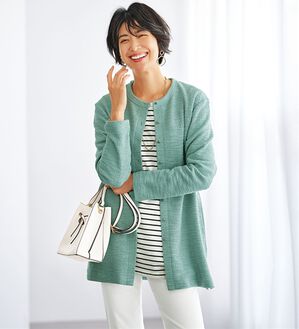 BELLUNA（ベルーナ）の「ツイード調カーデ&times;ボーダーアンサンブル（アンサンブル）」｜セージ