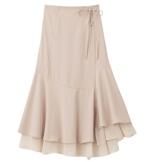 alotta（アロッタ）の「アシメ切替裾シフォンスカート（ロングスカート）」｜ライトベージュ