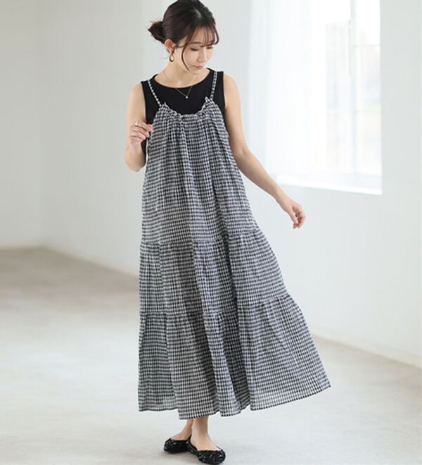 A HAPPY MARILYN（アハッピーマリリン）の「【Ｌ～６Ｌ】【風通るプレミアム】ティアード切替キャミワンピース（ロングワンピース）」｜詳細画像