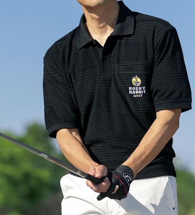 「＜ロッキーラビット＞パイルボーダーポロシャツ（メンズポロシャツ）」