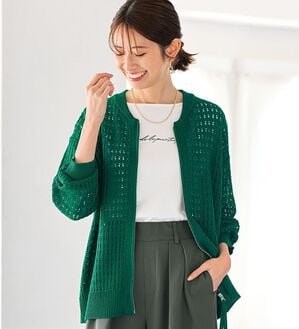 BELLUNA（ベルーナ）の「透かし柄ニットジップブルゾン（ニットカーディガン）」｜詳細画像