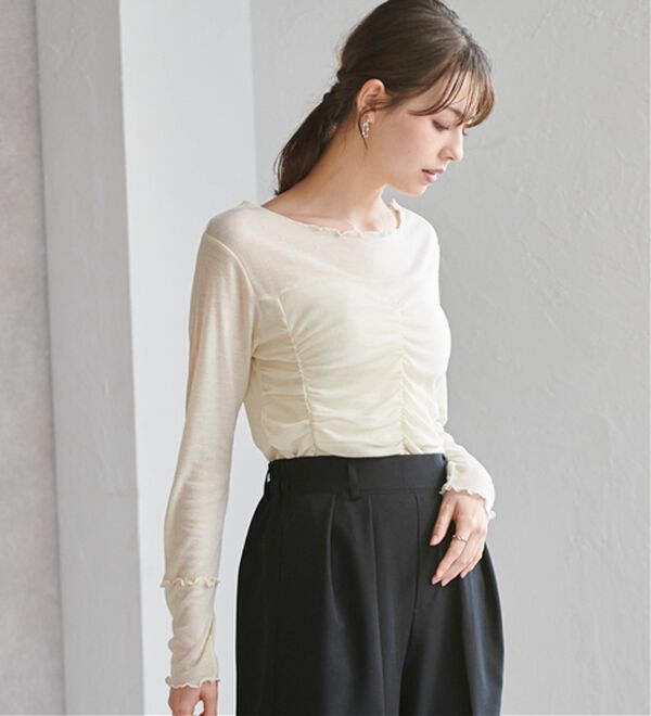 RANAN（ラナン）の「ギャザーデザインシアーTシャツ（Tシャツ）」｜詳細画像
